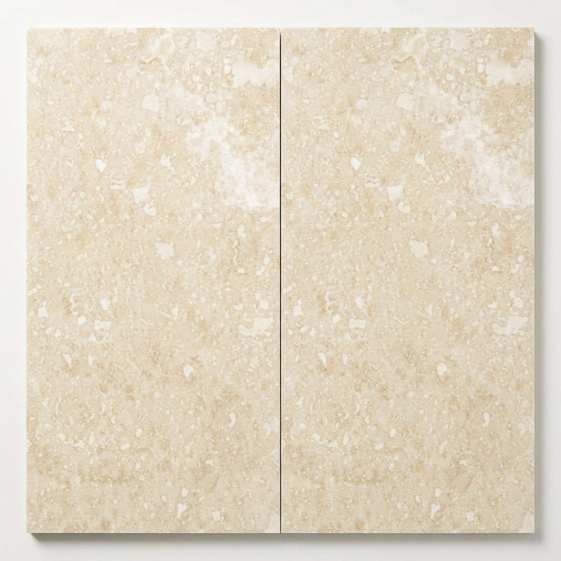 Ivory / Light Travertine 12x24 Cream Filled & Polished Tile close-up