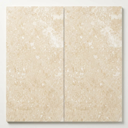 Ivory / Light Travertine 12x24 Cream Filled & Polished Tile close-up