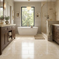 Ivory / Light Travertine 12x24 Cream Filled & Polished Tile — Primary Bath floor