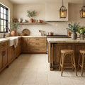 Ivory / Light Travertine 12x24 Cream Tumbled tile — Kitchen floor