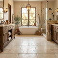 Ivory / Light Travertine 12x24 Cream Tumbled tile — Primary Bath floor