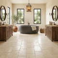 Ivory / Light Travertine 12x24 Cream Tumbled tile — Bathroom floor