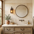 Ivory / Light Travertine 12x24 Cream Tumbled tile — Bathroom vanity wall