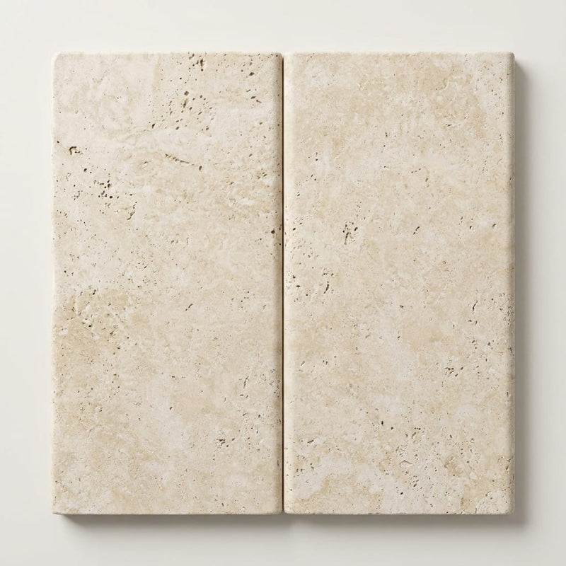 Ivory / Light Travertine 12x24 Cream Tumbled close-up