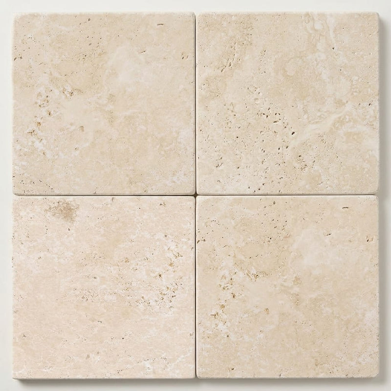 Ivory / Light Travertine 16x16 Cream Tumbled Tile close-up