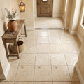 Ivory / Light Travertine 16x16 Cream Tumbled Tile — Hallway floor