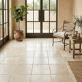 Ivory / Light Travertine 16x16 Cream Tumbled Tile — Sunroom floor