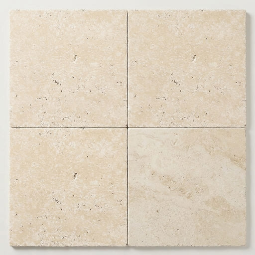 Ivory / Light Travertine 16x16 Cream Unfilled, Brushed & Chiseled Tile close-up