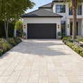 Ivory / Light Travertine 16x24 Cream Tumbled Paver — Front Yard driveway
