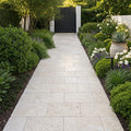 Ivory / Light Travertine 16x24 Cream Tumbled Paver — Garden path