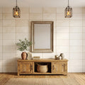 Ivory / Light Travertine 16x24 Cream Tumbled Tile — Living Room feature wall