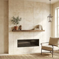 Ivory / Light Travertine 16x24 Cream Tumbled Tile — Living Room fireplace surround