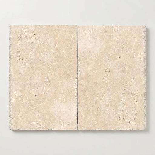 Ivory / Light Travertine 16x24 Cream Unfilled, Brushed & Chiseled Tile close-up