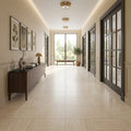 Ivory / Light Travertine 18x18 Cream Filled & Honed Tile — Hallway floor