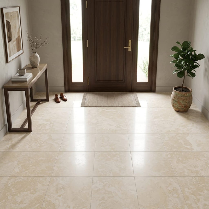 Ivory / Light Travertine 18x18 Cream Filled & Honed Tile — Foyer floor