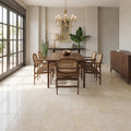 Ivory / Light Travertine 18x18 Cream Filled & Honed Tile — Living Room floor