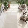 Ivory / Light Travertine 18x18 Cream Filled & Honed Tile — Sunroom floor