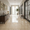 Ivory / Light Travertine 18x18 Cream Filled & Polished Tile — Hallway floor