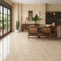 Ivory / Light Travertine 18x18 Cream Filled & Polished Tile — Living Room floor