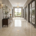 Ivory / Light Travertine 18x18 Cream Filled & Polished Tile — Hallway floor