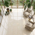 Ivory / Light Travertine 18x18 Cream Filled & Polished Tile — Sunroom floor