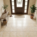 Ivory / Light Travertine 18x18 Cream Tumbled Tile — Foyer floor