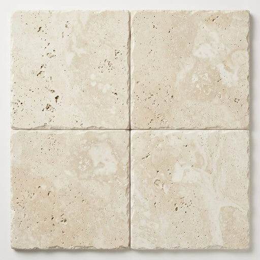 Ivory / Light Travertine 18x18 Cream Unfilled, Brushed & Chiseled Tile close-up