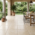 Ivory / Light Travertine 18x18 Cream Unfilled, Brushed & Chiseled Tile — Covered Patio floor