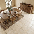 Ivory / Light Travertine 18x18 Cream Unfilled, Brushed & Chiseled Tile — Dining Room floor