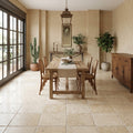 Ivory / Light Travertine 18x18 Cream Unfilled, Brushed & Chiseled Tile — Living Room floor