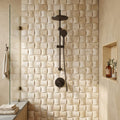 Ivory / Light Travertine 2x2 Cream Round-Faced (CNC-Arched / Wavy) Mosaic — Bathroom shower wall
