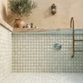Ivory / Light Travertine 2x2 Cream Round-Faced (CNC-Arched / Wavy) Mosaic — Swimming Pool pool interior tiling