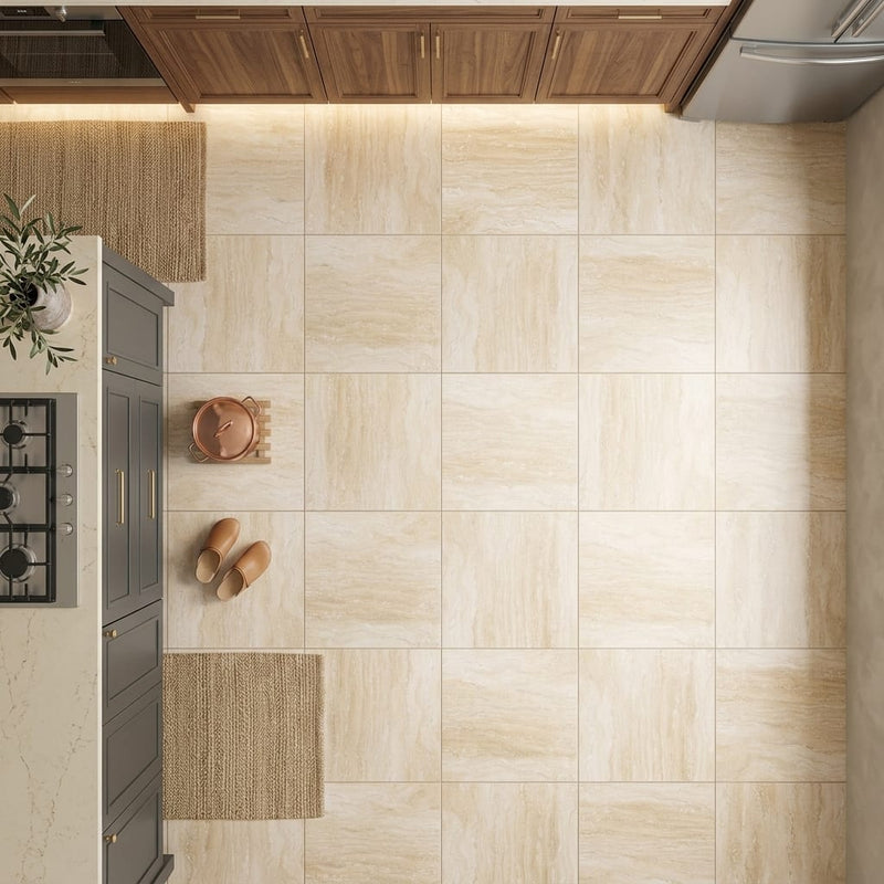 Ivory / Light Travertine 24x24 Cream Filled & Honed Tile — Kitchen floor