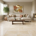 Ivory / Light Travertine 24x24 Cream Filled & Honed Tile — Living Room floor