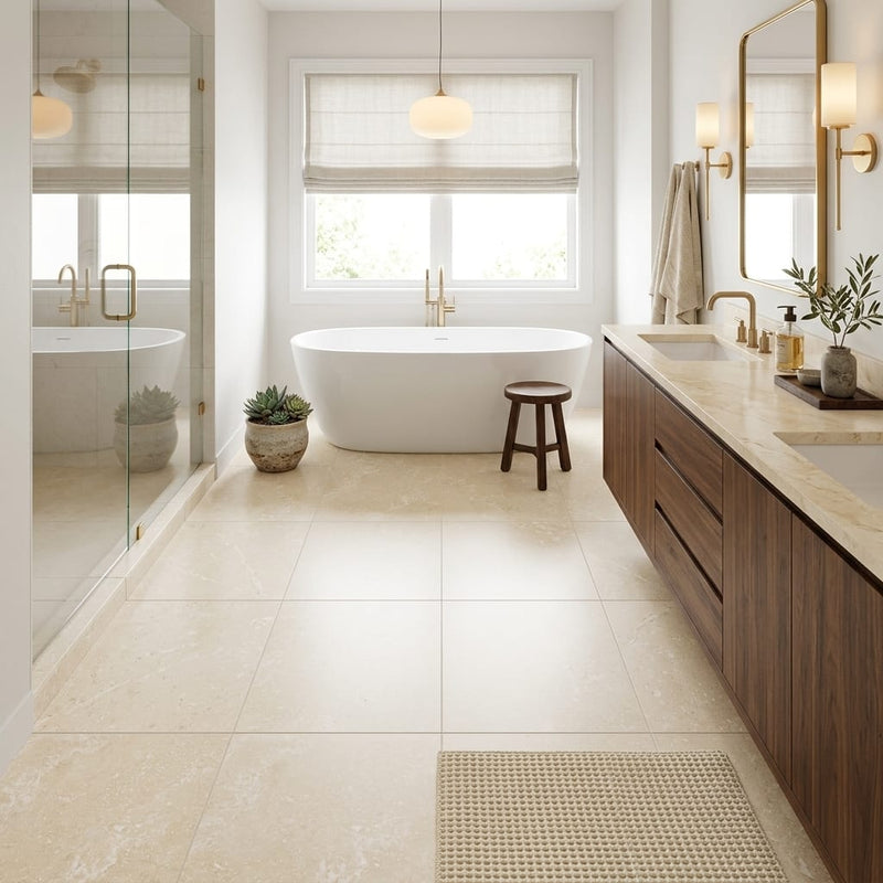 Ivory / Light Travertine 24x24 Cream Filled & Honed Tile — Primary Bath floor