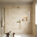 Ivory / Light Travertine 24x24 Cream Filled & Polished Tile — Bathroom shower wall