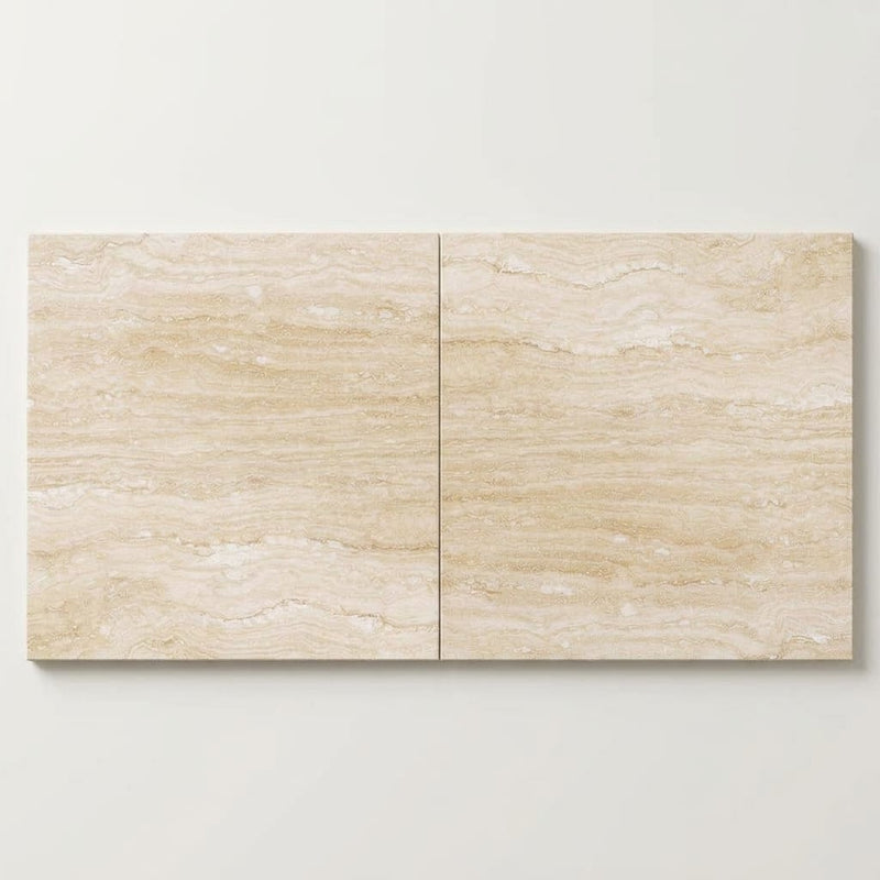 Ivory / Light Travertine 24x24 Cream Filled & Polished Tile close-up