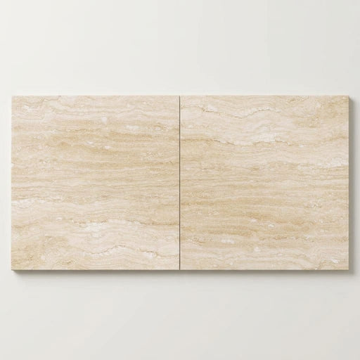 Ivory / Light Travertine 24x24 Cream Filled & Polished Tile close-up