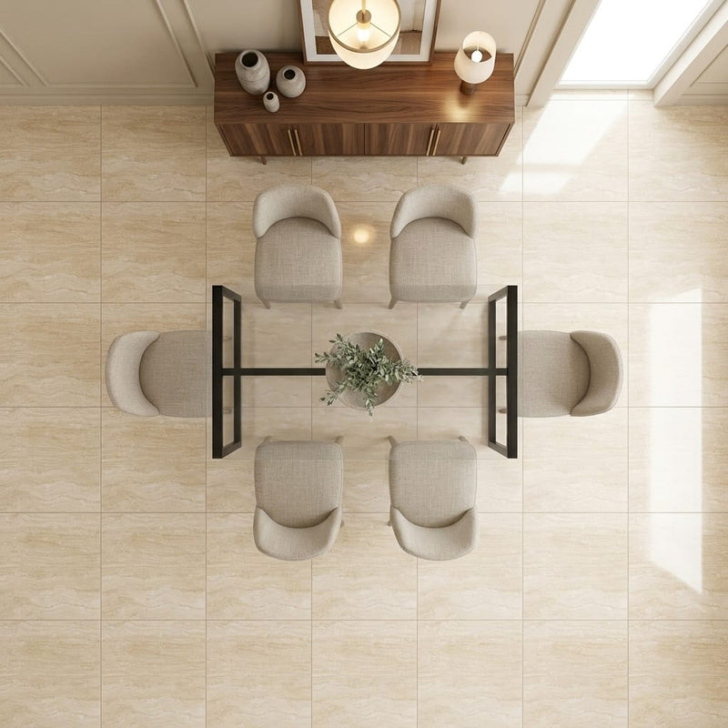 Ivory / Light Travertine 24x24 Cream Filled & Polished Tile — Dining Room floor