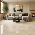 Ivory / Light Travertine 24x24 Cream Filled & Polished Tile — Living Room floor