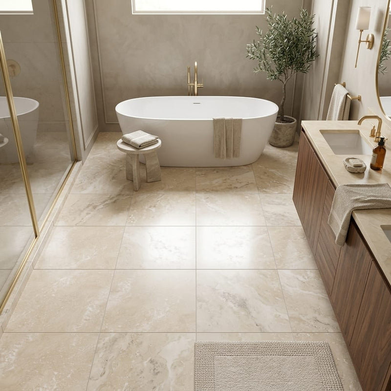 Ivory / Light Travertine 24x24 Cream Filled & Polished Tile — Primary Bath floor
