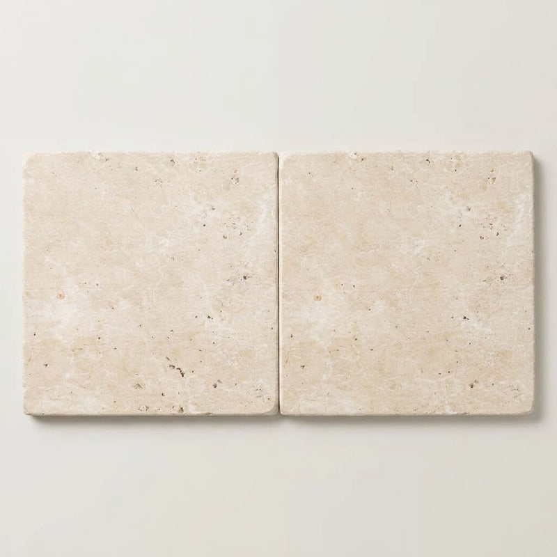 Ivory / Light Travertine 24x24 Cream Tumbled Tile close-up