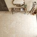 Ivory / Light Travertine 24x24 Cream Tumbled Tile — Foyer floor