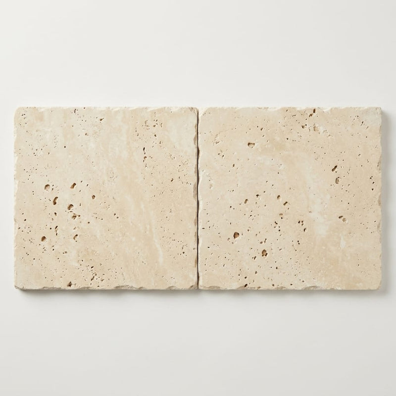 Ivory / Light Travertine 24x24 Cream Unfilled, Brushed & Chiseled Tile close-up