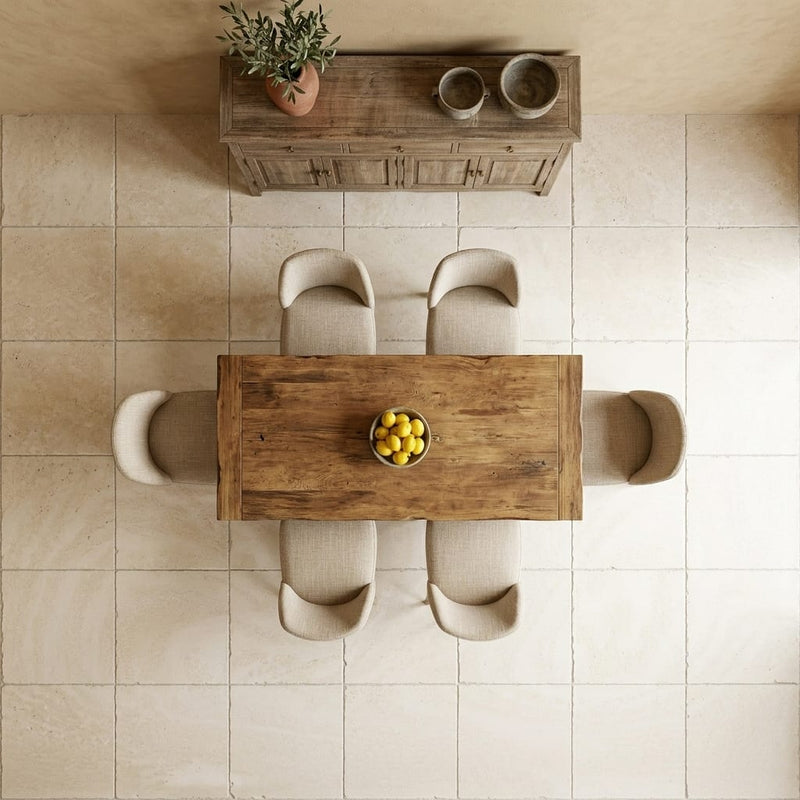 Ivory / Light Travertine 24x24 Cream Unfilled, Brushed & Chiseled Tile — Dining Room floor