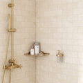 Ivory / Light Travertine 3x6 Cream Filled & Honed Tile — Bathroom shower wall