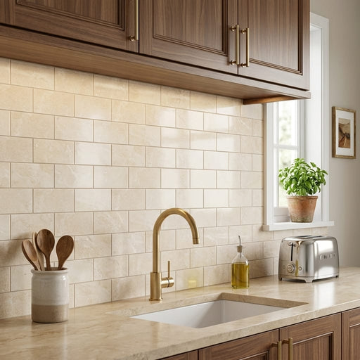 Ivory / Light Travertine 3x6 Cream Filled & Honed Tile — Kitchen backsplash