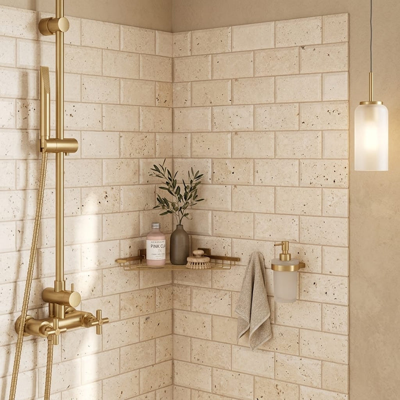 Ivory / Light Travertine 3x6 Cream Honed Tile — Bathroom shower wall
