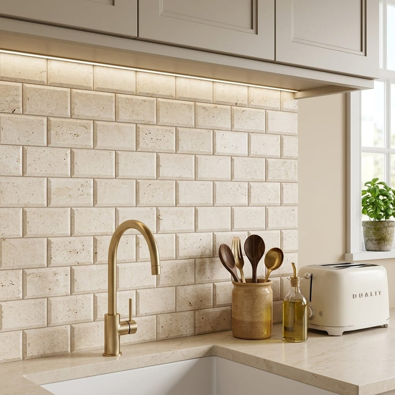 Ivory / Light Travertine 3x6 Cream Honed Tile — Kitchen backsplash