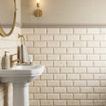 Ivory / Light Travertine 3x6 Cream Honed Tile — Powder Room wainscot